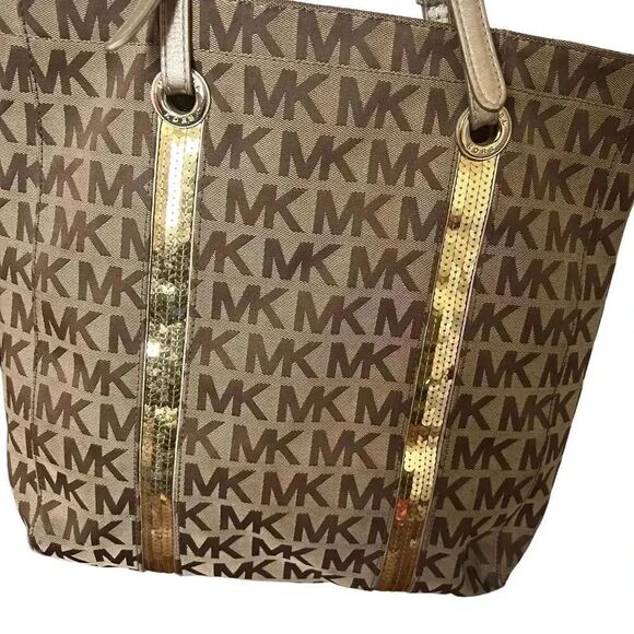 Michael Kors Monogram Sequin Brown/GoldTote - Picture 3 of 11